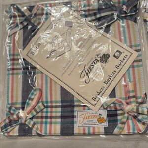 Set of 2 Fiesta Blue Plaid Fabric Baskets